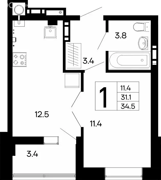 1-комнатная квартира: Феодосия, Симферопольское шоссе, 48к1 (34.5 м) - Фото 0