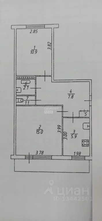 2-к кв. Татарстан, Нижнекамский район, Камские Поляны пгт, 1-й мкр 6 ... - Фото 2