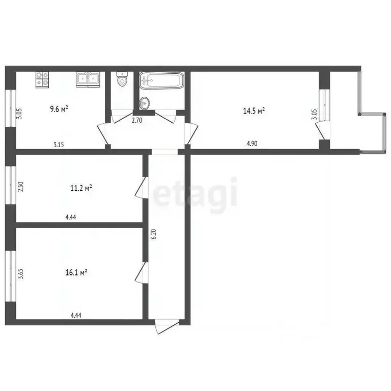 3-к кв. Пензенская область, Пенза ул. Бородина, 7 (68.1 м) - Фото 1