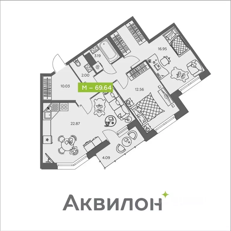 2-к кв. Архангельская область, Архангельск ул. Валявкина, 38к3 (69.64 ... - Фото 1