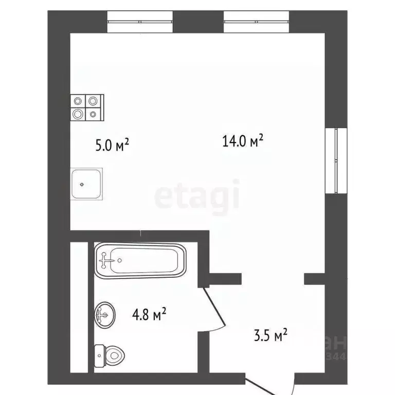 Студия Тюменская область, Тюмень Новгородская ул., 3 (27.1 м) - Фото 2