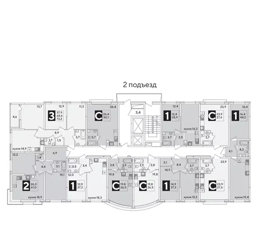 1-к кв. Краснодарский край, Краснодар Самолет-6 жилой комплекс (44.2 ... - Фото 2