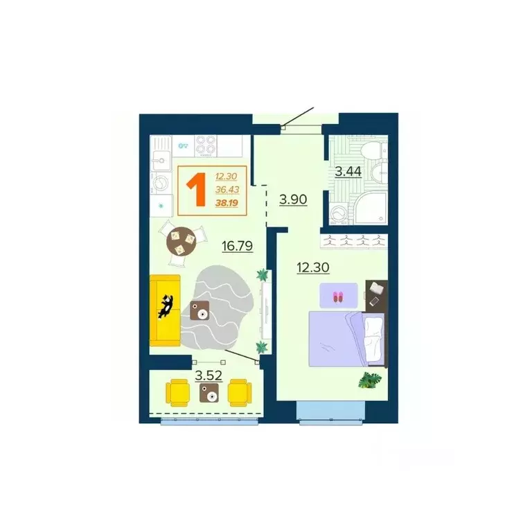 1-к кв. Брянская область, Брянск Московский мкр, 28 (38.19 м) - Фото 1