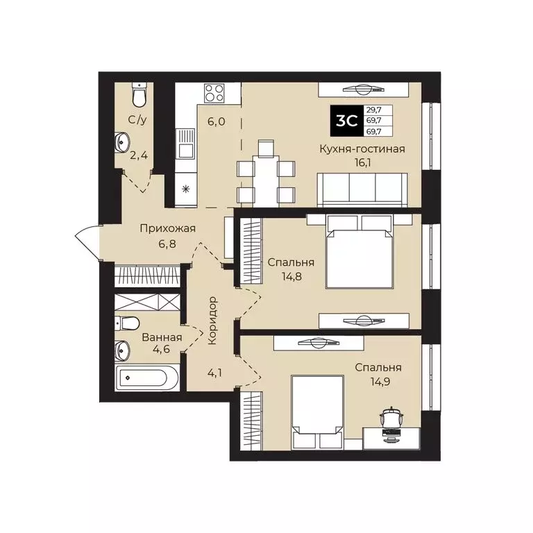 2-комнатная квартира: Уфа, улица Ленина, 190к1 (69.7 м) - Фото 0