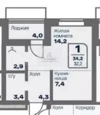 1-к. квартира, 34,2 м, 14/16 эт. - Фото 1