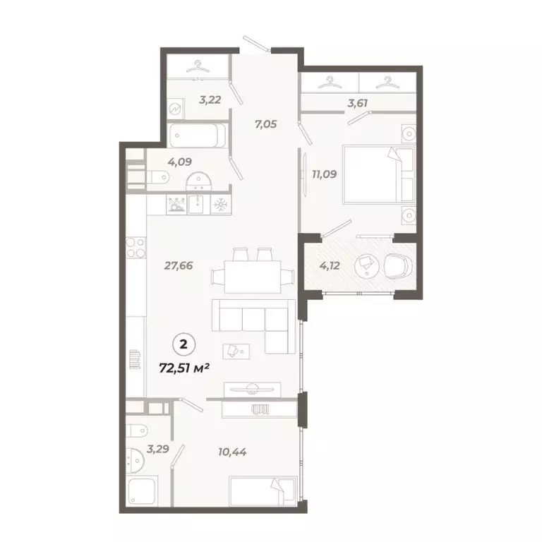 2-к кв. Санкт-Петербург ул. Коли Томчака, 21Д (72.51 м) - Фото 1