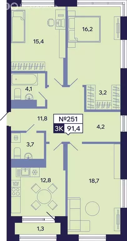 3-комнатная квартира: Якутск, Новопортовская улица, 1А/1 (91.4 м) - Фото 1