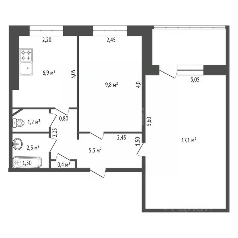 2-к кв. Башкортостан, Уфа ул. Авроры, 17 (45.0 м) - Фото 1