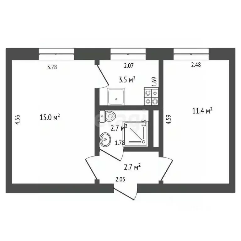 2-к кв. Калининградская область, Гурьевск Заречная ул., 10 (35.3 м) - Фото 2
