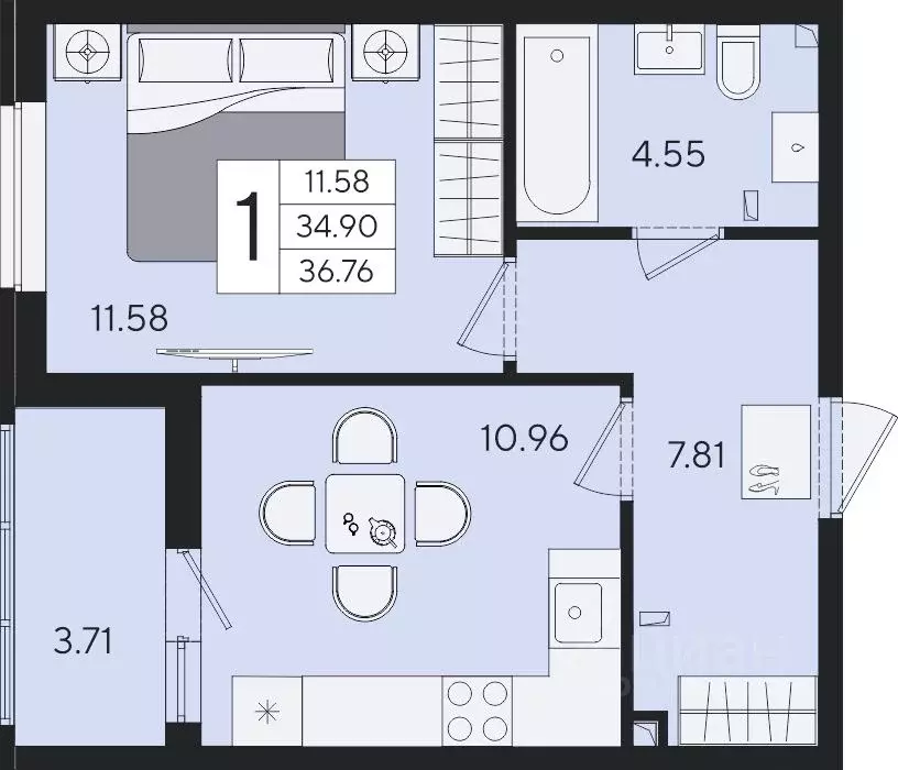 1-к кв. Краснодарский край, Краснодар  (36.76 м) - Фото 2