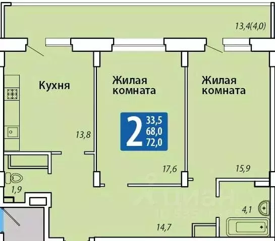 2-к кв. Чувашия, Чебоксары Гражданская ул., поз3 (72.0 м) - Фото 1