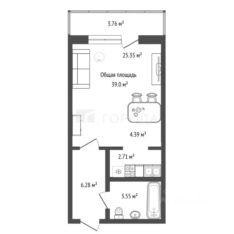 Студия Новосибирская область, Новосибирск ул. Плющихинская, 1 (39.0 м) - Фото 1