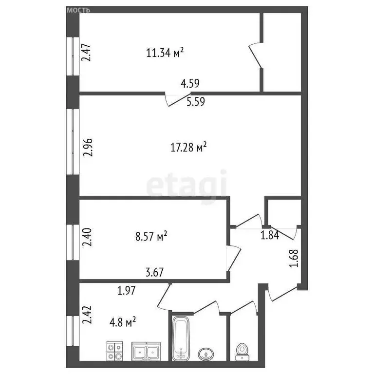 3-комнатная квартира: Санкт-Петербург, улица Грибалёвой, 8 (53.6 м) - Фото 1