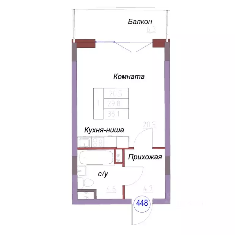 Студия Калининградская область, Светлогорск  (36.1 м) - Фото 1