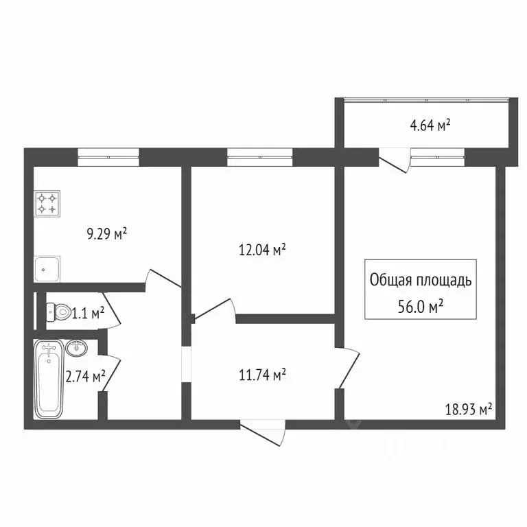 2-к кв. Новосибирская область, Новосибирск Спортивная ул., 15 (55.7 м) - Фото 1