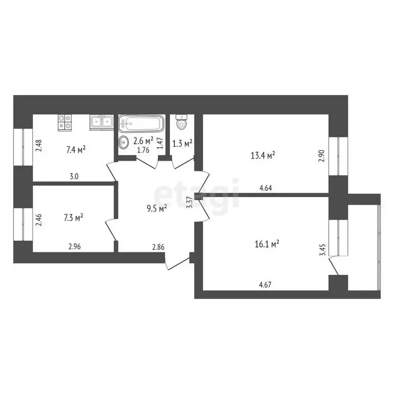 3-комнатная квартира: Заводоуковск, Революционная улица, 119 (57.6 м) - Фото 1