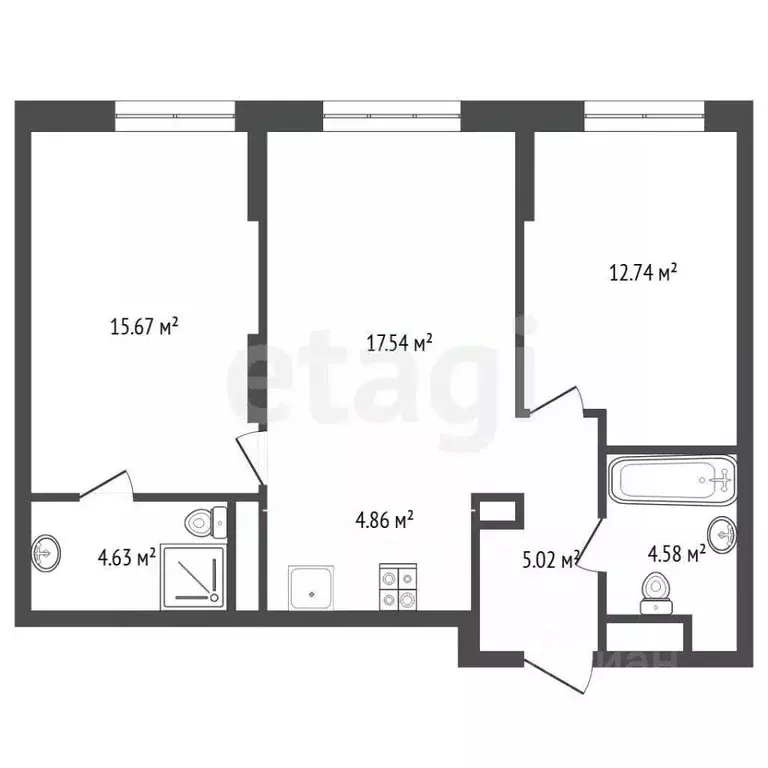 2-к кв. Тюменская область, Тюмень ул. Новоселов, 98 (65.0 м) - Фото 2