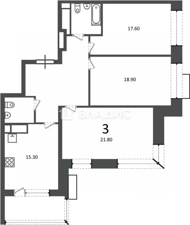 3-к кв. Москва Клинская ул., 2А (97.5 м) - Фото 2