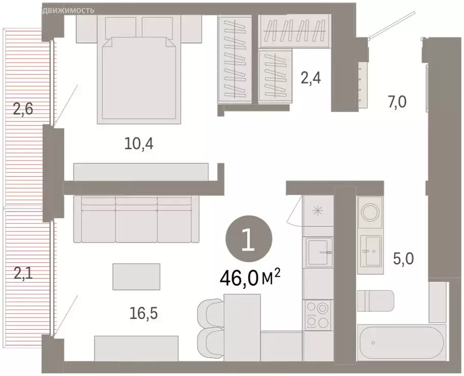 1-комнатная квартира: Екатеринбург, микрорайон Академический, 19-й ... - Фото 1