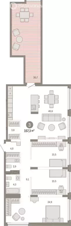 3-комнатная квартира: Екатеринбург, Мраморская улица, 15 (157.34 м) - Фото 1