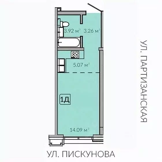 Студия Иркутская область, Иркутск Байкальская ул., 91 (31.0 м) - Фото 1