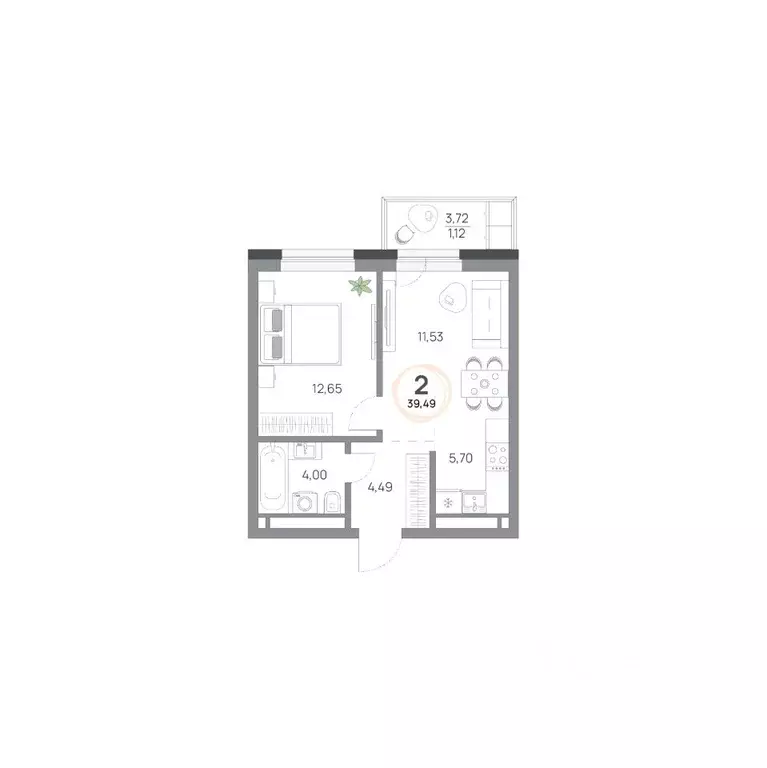 2-к кв. Красноярский край, Красноярск Азовская ул., 1/1 (39.49 м) - Фото 1
