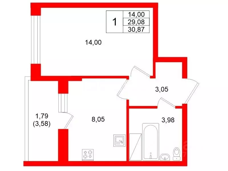 1-к кв. Санкт-Петербург ул. Плесецкая, 10 (29.08 м) - Фото 2