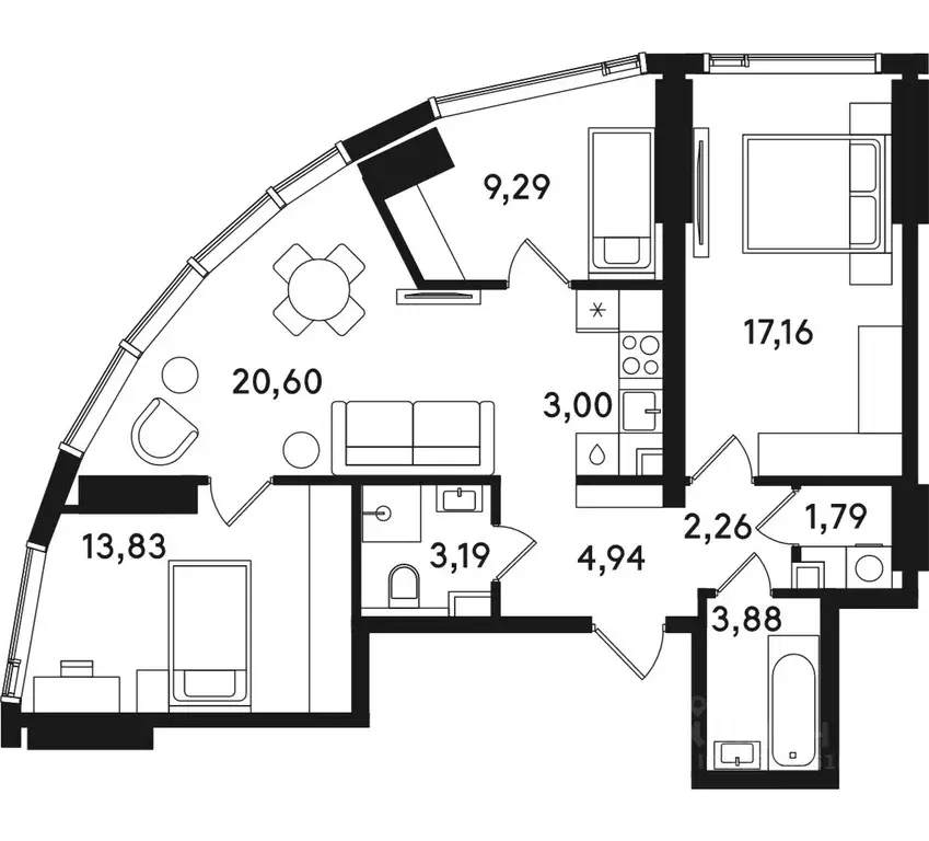 3-к кв. Москва ул. Сокольнический Вал, 2АС1 (79.94 м) - Фото 0