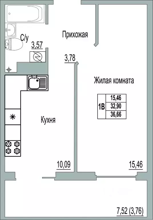 1-к кв. Псковская область, Псков Линейная ул., 85 (36.66 м) - Фото 0