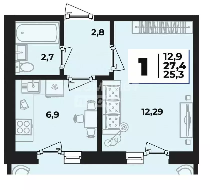 1-комнатная квартира: Новая Адыгея, улица Тургеневское шоссе, 33с5 ... - Фото 2