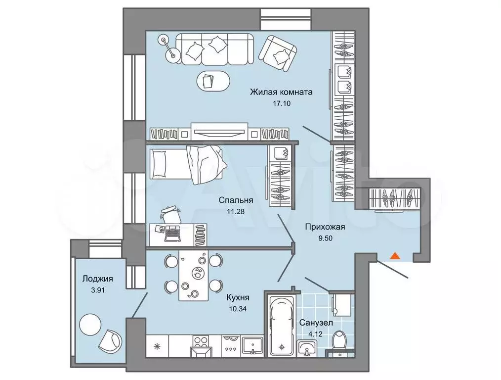 2-к. квартира, 54 м, 6/7 эт. - Фото 0