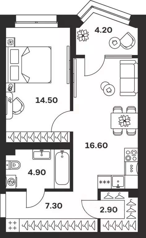 1-к кв. Тульская область, Тула ул. Михеева (50.4 м) - Фото 1