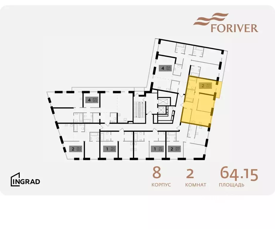 2-к кв. Москва Г мкр, Форивер жилой комплекс, 8 (64.15 м) - Фото 1