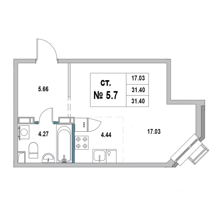 Студия Ленинградская область, Выборг ул. 2-я Южная, 4 (31.4 м) - Фото 0