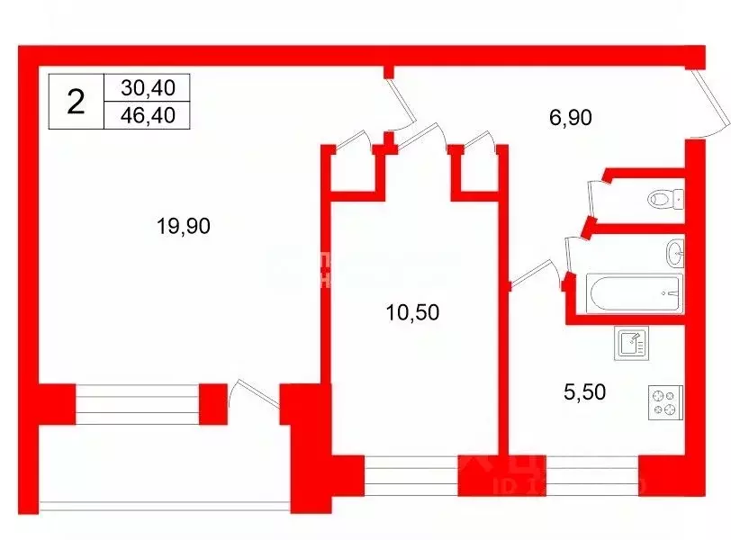 2-к кв. Санкт-Петербург ул. Партизана Германа, 9К3 (46.4 м) - Фото 2