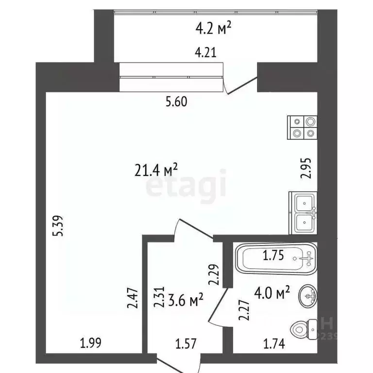 Студия Башкортостан, Стерлитамак просп. Октября, 46 (29.0 м) - Фото 2