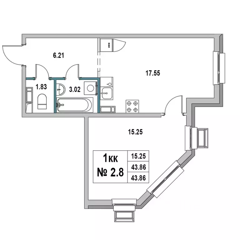 1-к кв. Ленинградская область, Выборг ул. 2-я Южная, 4 (43.86 м) - Фото 1