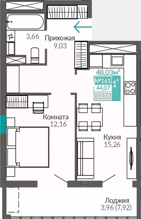 1-к кв. Крым, Симферополь Крымская роза мкр,  (44.07 м) - Фото 0