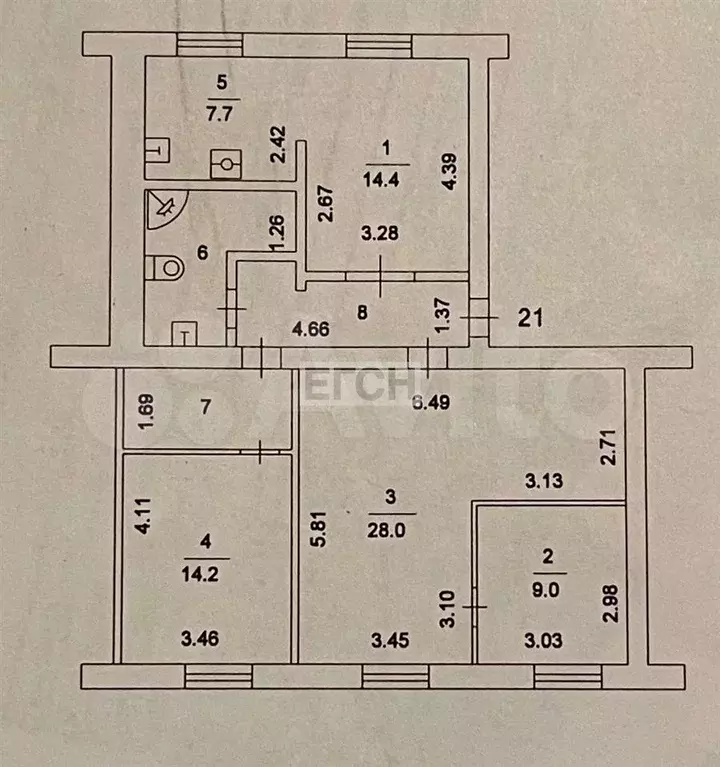 4-к. квартира, 92,9 м, 2/5 эт. - Фото 0