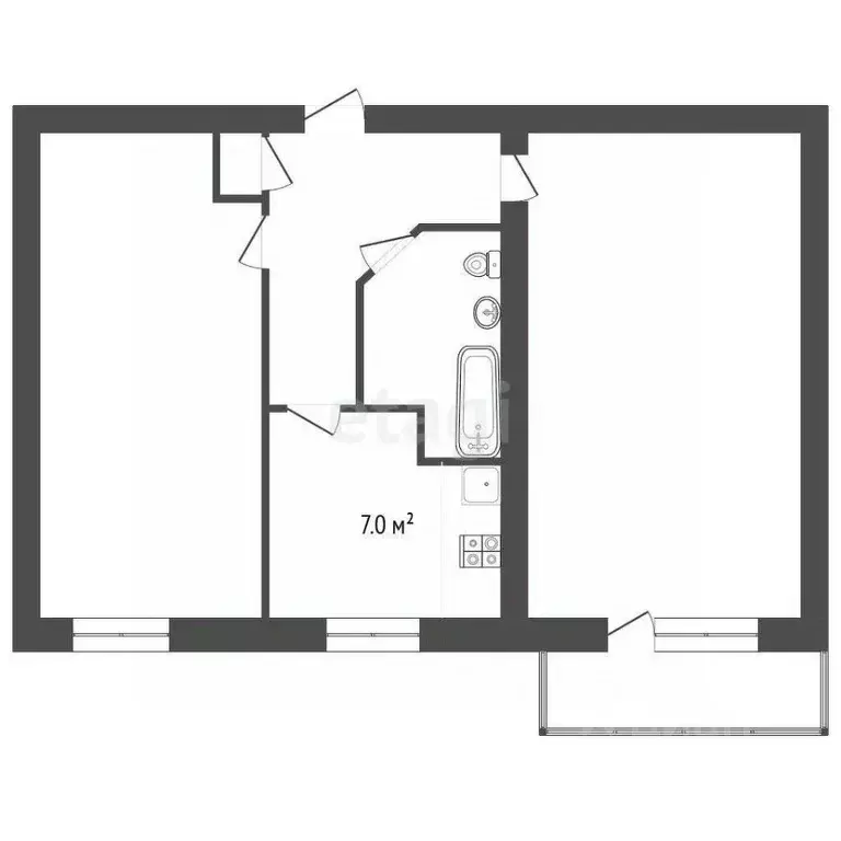 2-к кв. Севастополь пл. 50-летия СССР, 5/3 (43.9 м) - Фото 2