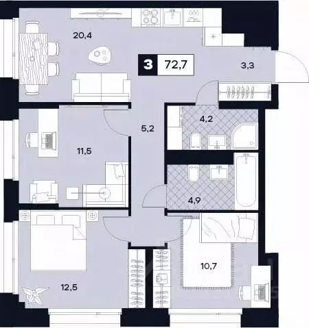 3-к кв. Москва Лодочная ул., 27К2 (72.7 м) - Фото 0