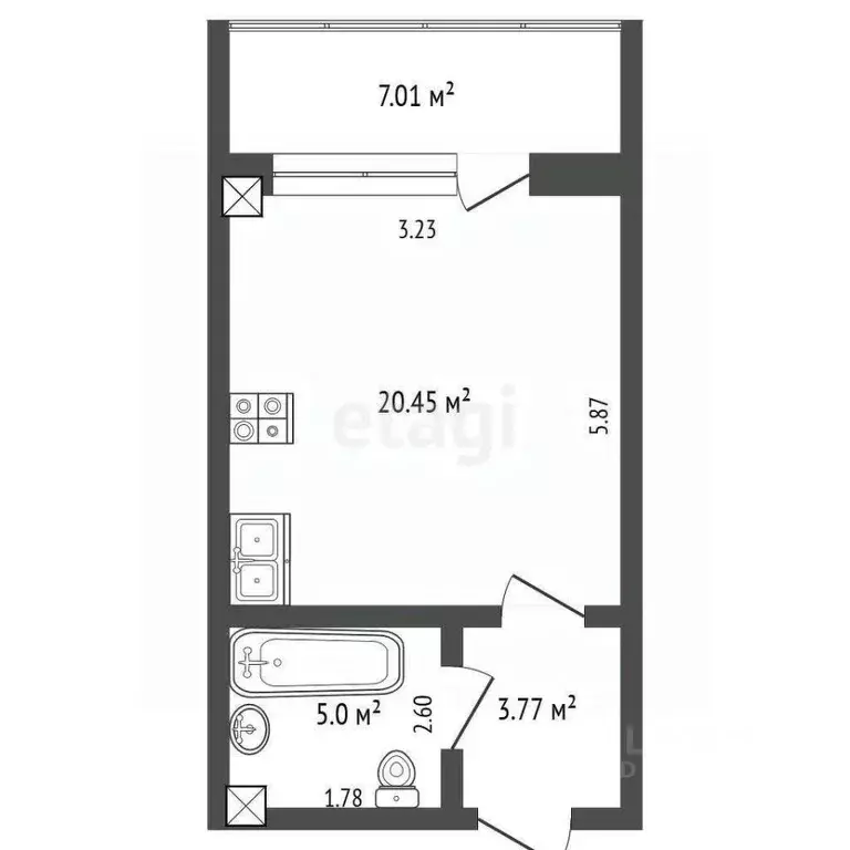 Студия Севастополь ул. Парковая, 7 (35.3 м) - Фото 2