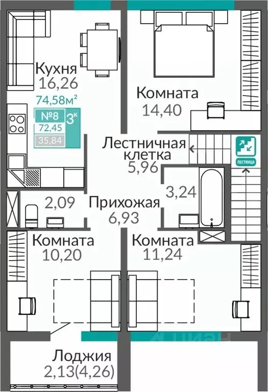 3-к кв. Крым, Симферополь Горизонты жилой комплекс (72.45 м) - Фото 0