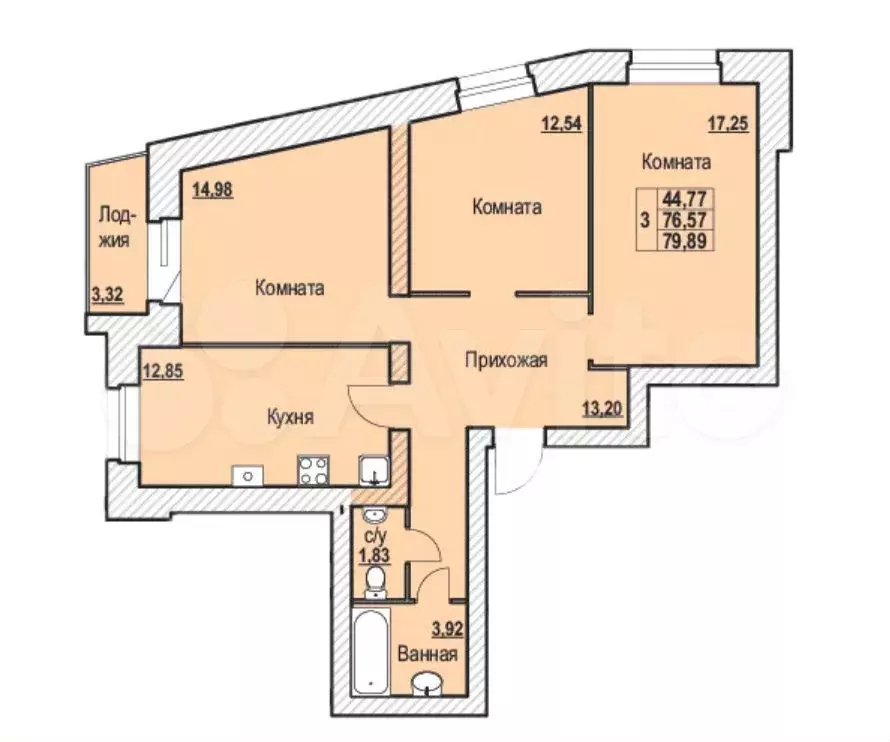 3-к. квартира, 80 м, 7/10 эт. - Фото 0