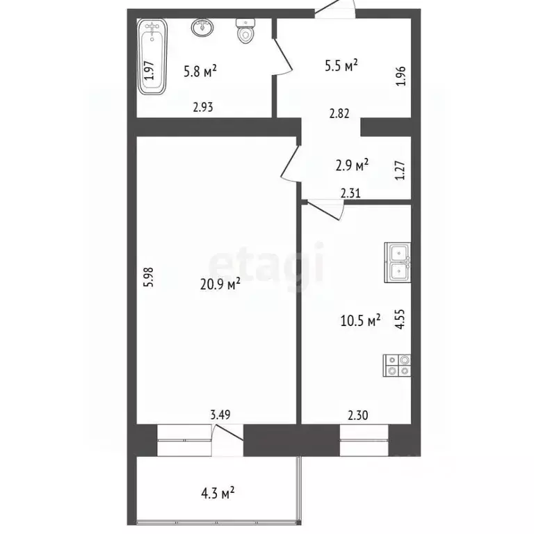 1-к кв. Томская область, Томск Нечевский пер., 4/1 (46.0 м) - Фото 2