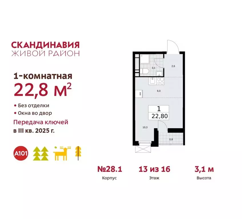 Квартира-студия: поселение Сосенское, квартал № 167 (22.8 м) - Фото 0