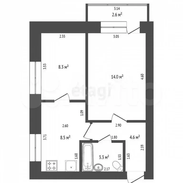 2-к. квартира, 38,1 м, 2/5 эт. - Фото 0