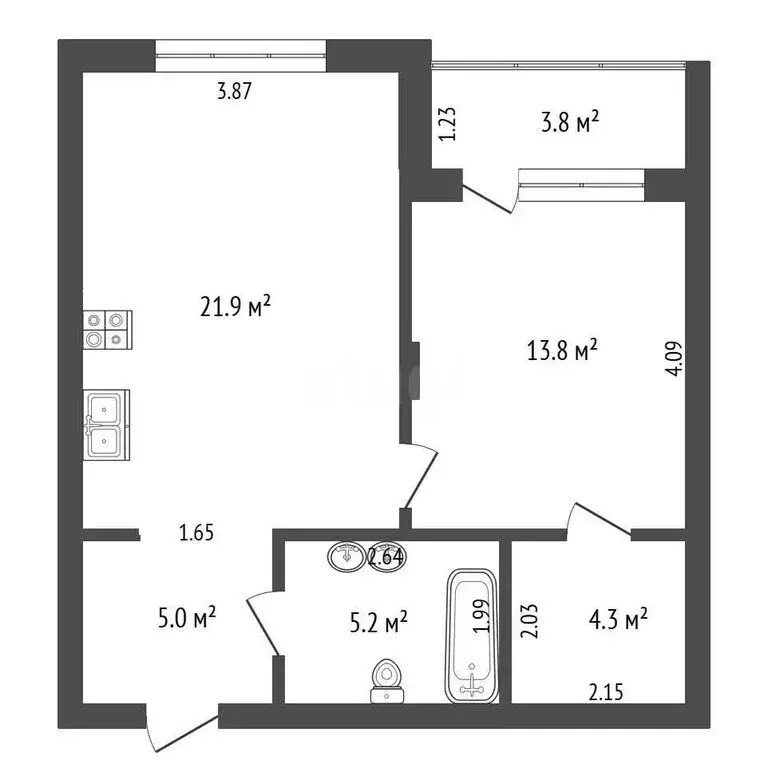 1-комнатная квартира: Тюмень, улица Игоря Комиссарова, 7 (50.3 м) - Фото 1