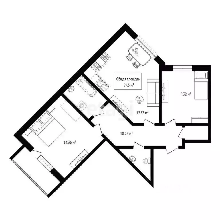 3-к кв. Новосибирская область, Новосибирск ул. Королева, 10/1 (59.5 м) - Фото 1