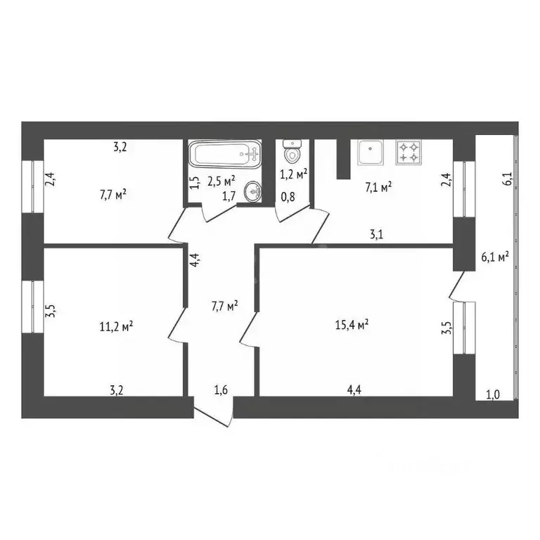 3-к кв. Башкортостан, Давлеканово Высоковольтная ул., 16 (52.8 м) - Фото 2